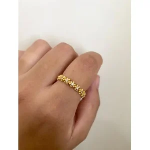 Anel Flor Com Zircônia Banho de Ouro