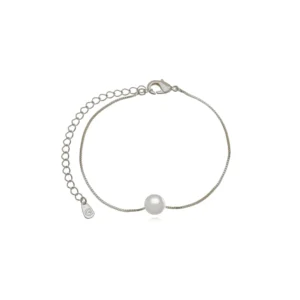 Pulseira Lisa Pérola Ródio Branco