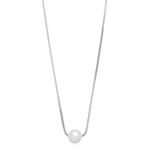 Colar Pérola Banho Ródio Branco 50 cm