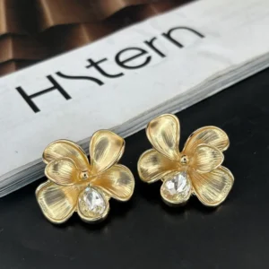 Brinco Flor com Pedra Folheado a Ouro